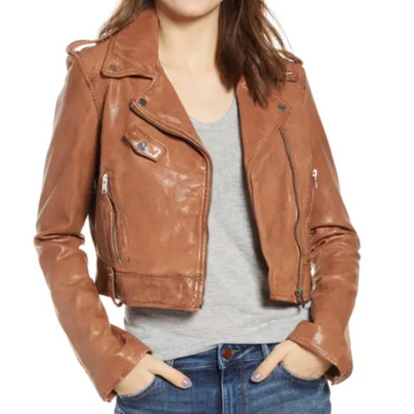LAMARQUE Ciara Tigers Eye Leather Crop Biker Jacket - Picture 3 of 5